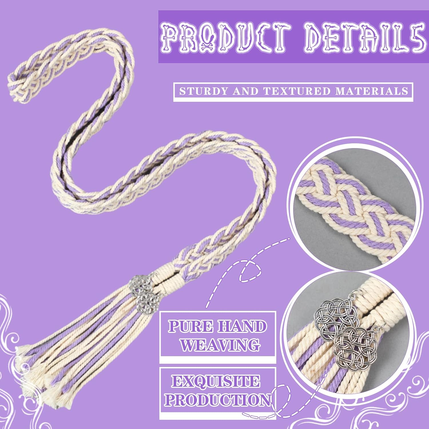 Handfasting Cord Wedding Lasso with Pendants Purple