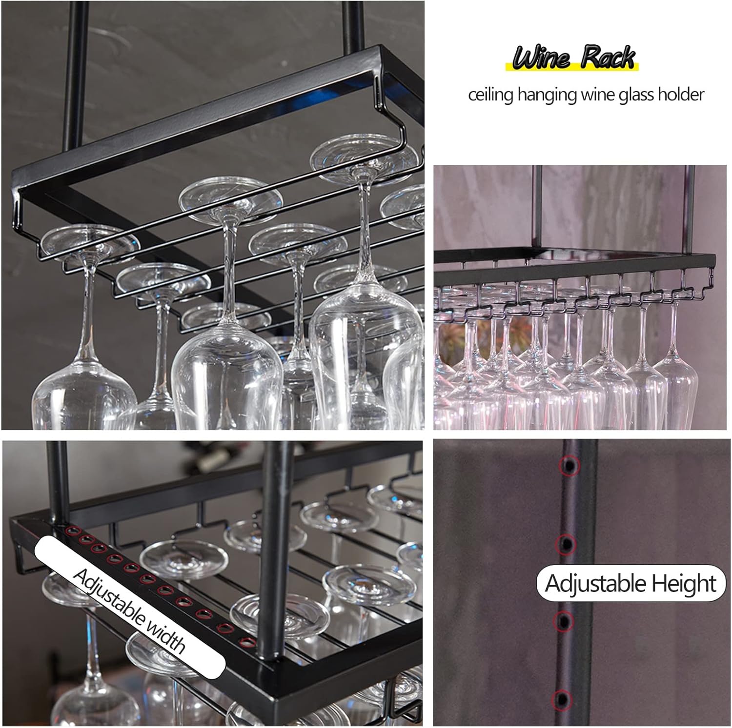 Suuim Iron Hanging Wine Glass Rack Black 60cm