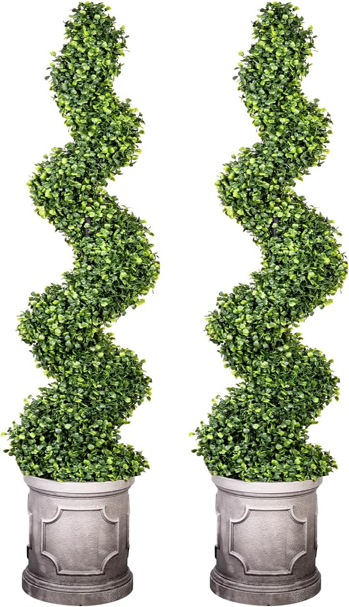 VIVATREES 3FT Spiral Boxwood Topiary Trees with Planter 2 Pack