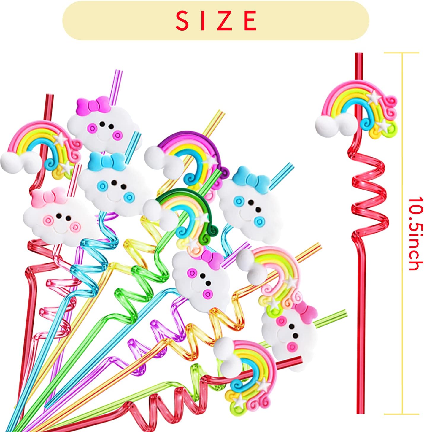 Rainbow Cloud Patterned Reusable Drinking Straws Set of 26