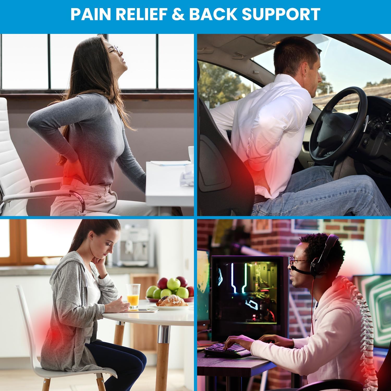 QUTOOL Lumbar Support Pillow for Office Chair and Car Seat