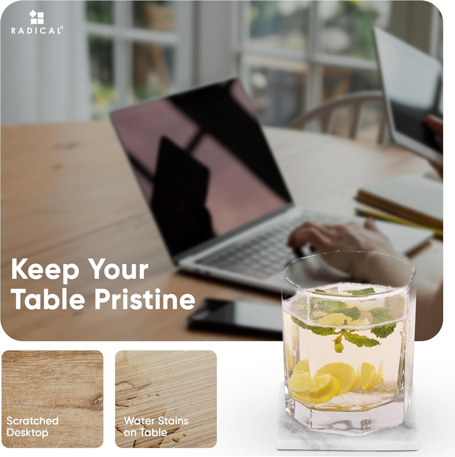 Radicaln Marble Coasters Set of 6 with Holder