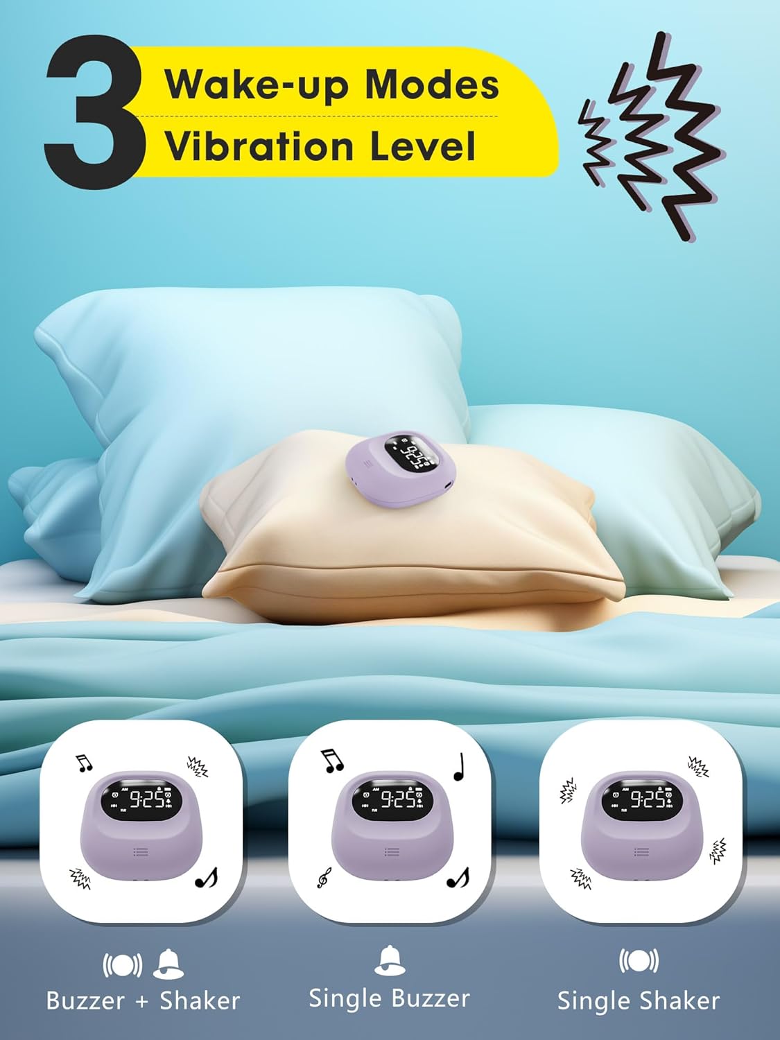 Vibrating Alarm Clock with Dual Alarms and Week Display