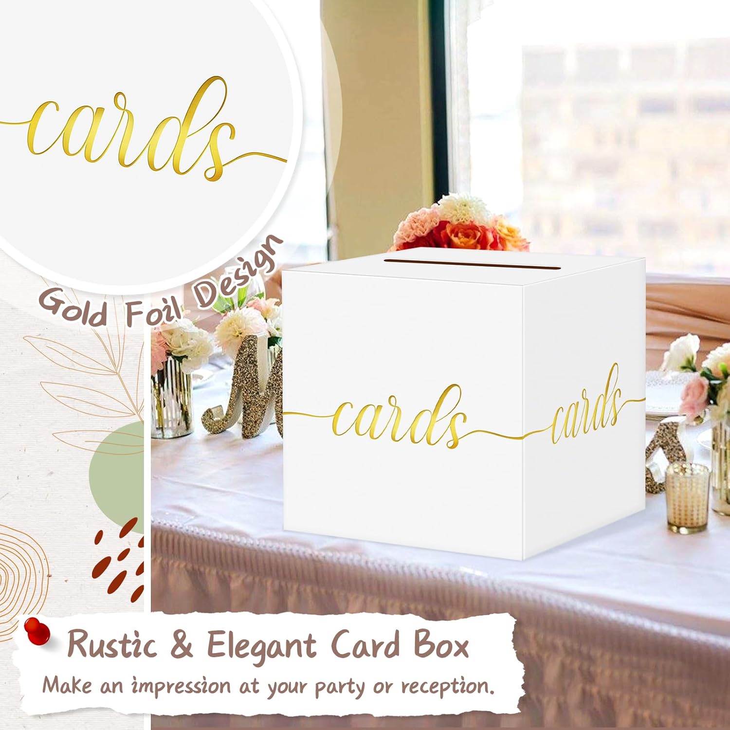 QIKSION Gold Foil White Card Box for Wedding Party