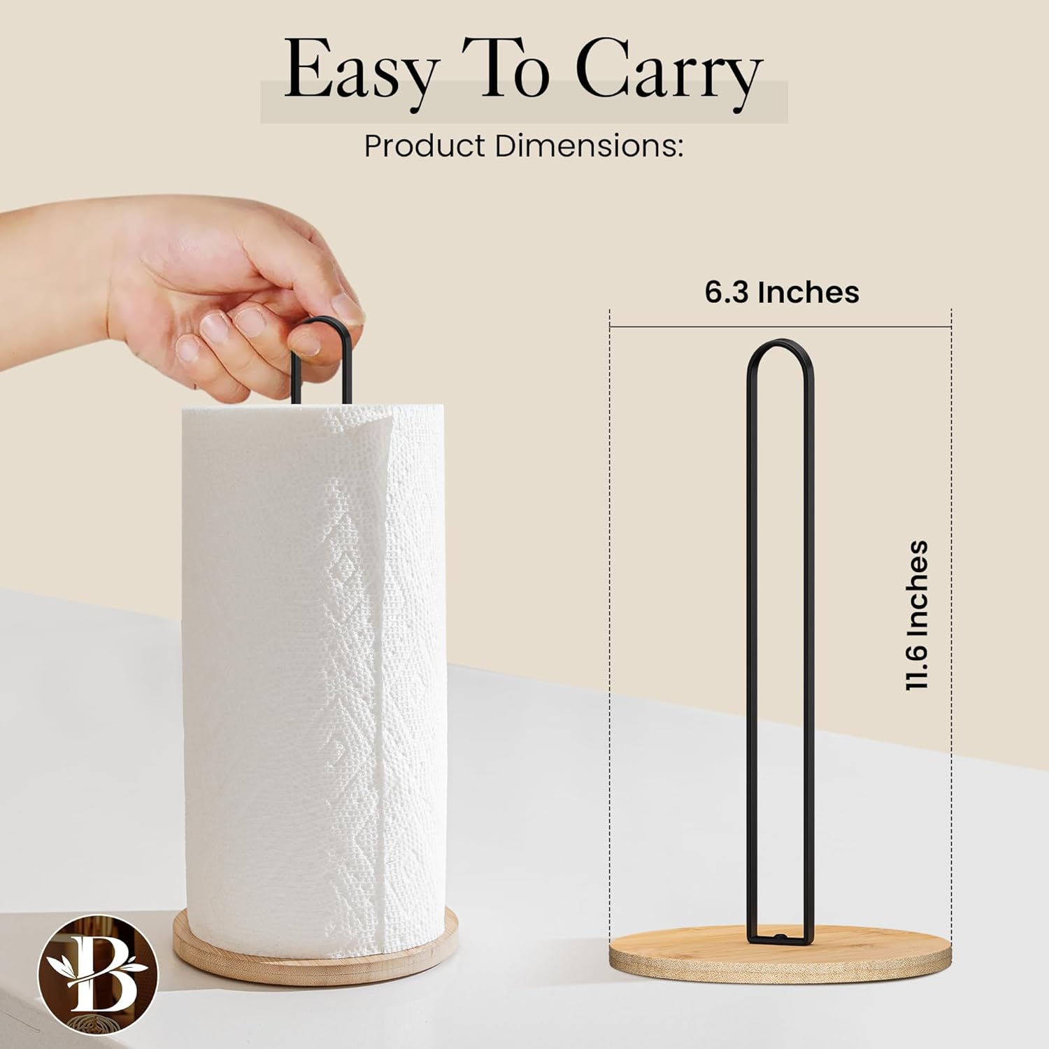 Bambsi Paper Towel Holder - Black Wooden Stand