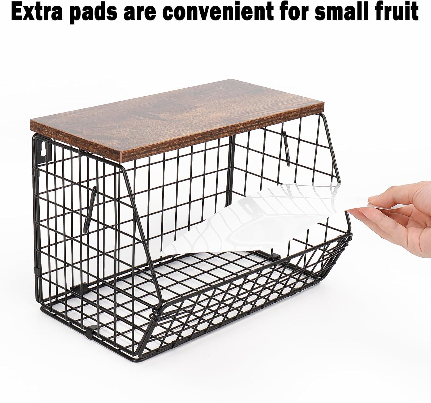 Livabber Fruit Basket with Wood Shelf and 4 S-Hooks