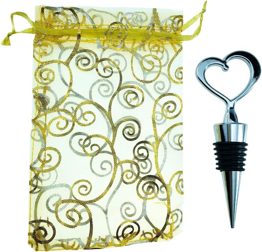 WeddParty 24 PCS Heart Wine Stopper with Organza Bag