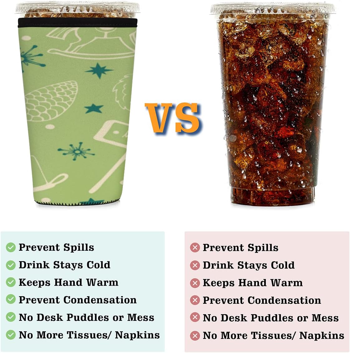 Candle Christmas Tree Iced Coffee Sleeve 30-32 oz Reusable Neoprene