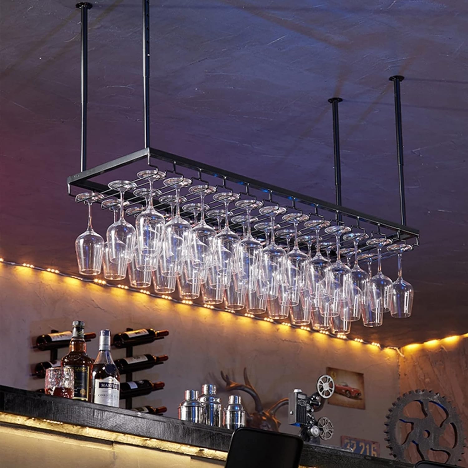 Suuim Iron Hanging Wine Glass Rack Black 60cm