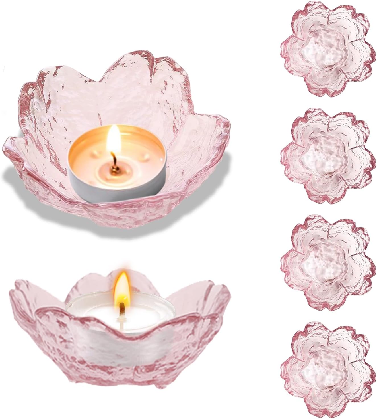 Elegant Cherry Blossom Glass Candle Holders Set of 6