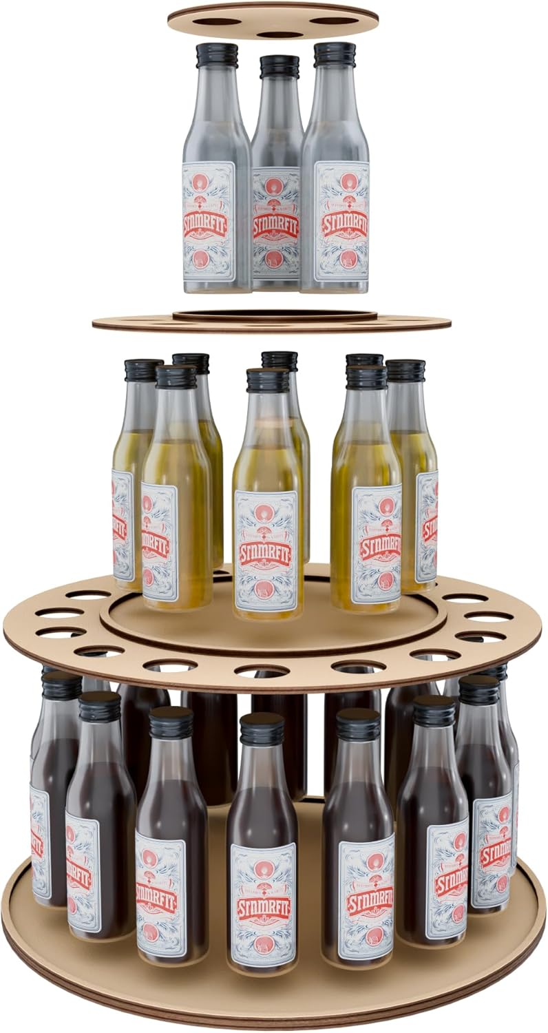 Shot Cake Party Centerpiece Display Three Tier Natural Wood