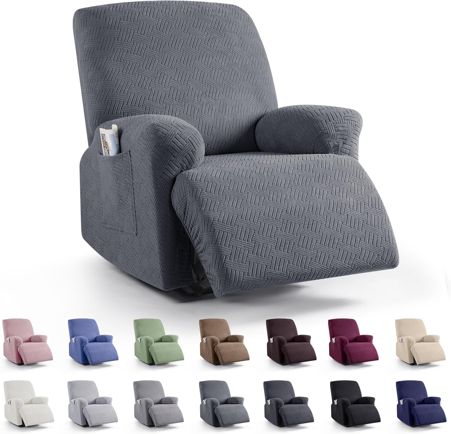 KinCam Recliner Chair Covers Dark Gray 1 Seater