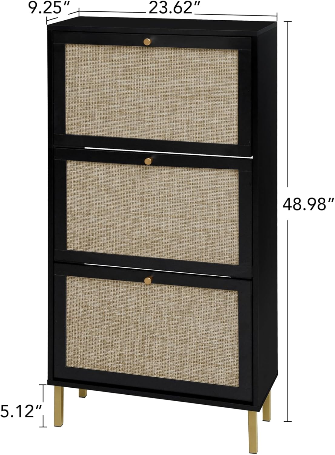 zehuoge rattan shoe cabinet with 3 flip drawers black