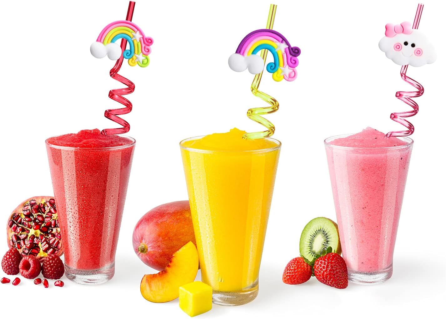 Rainbow Cloud Patterned Reusable Drinking Straws Set of 26