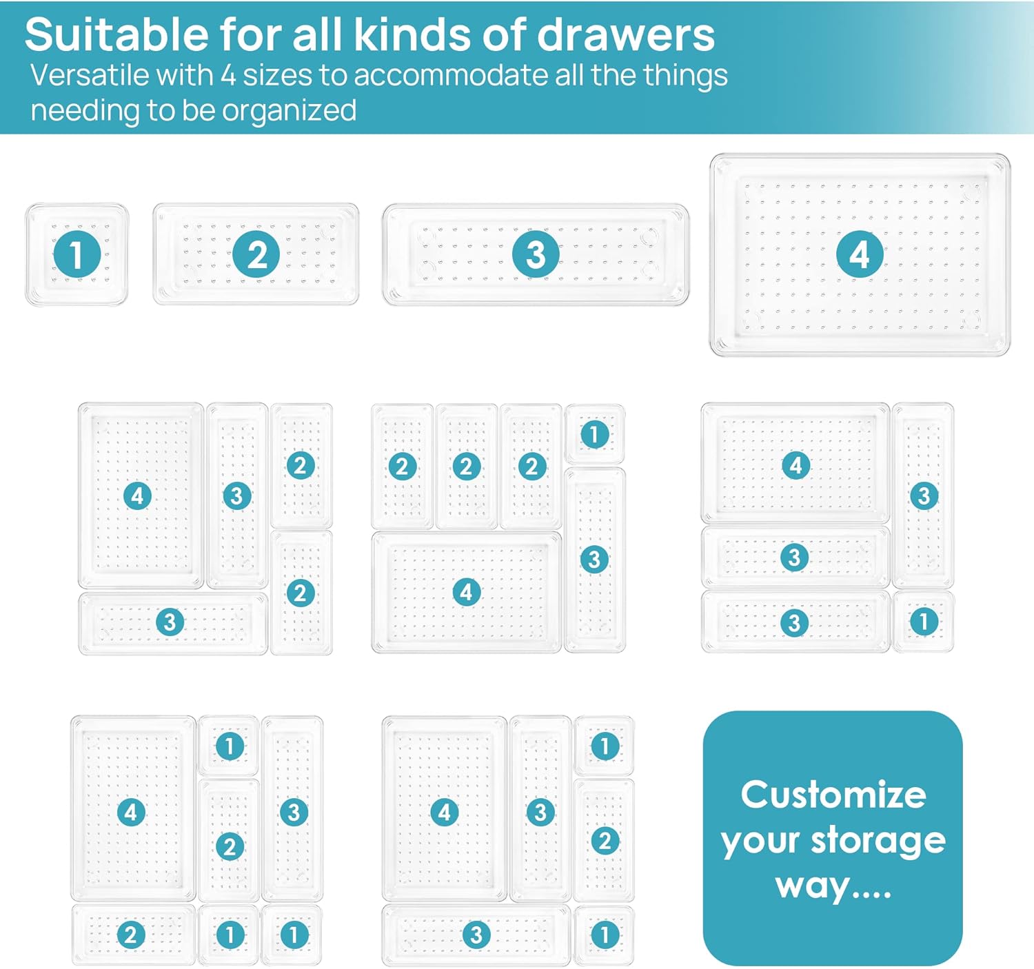 Vtopmart 25 PCS Clear Plastic Drawer Organizers Set