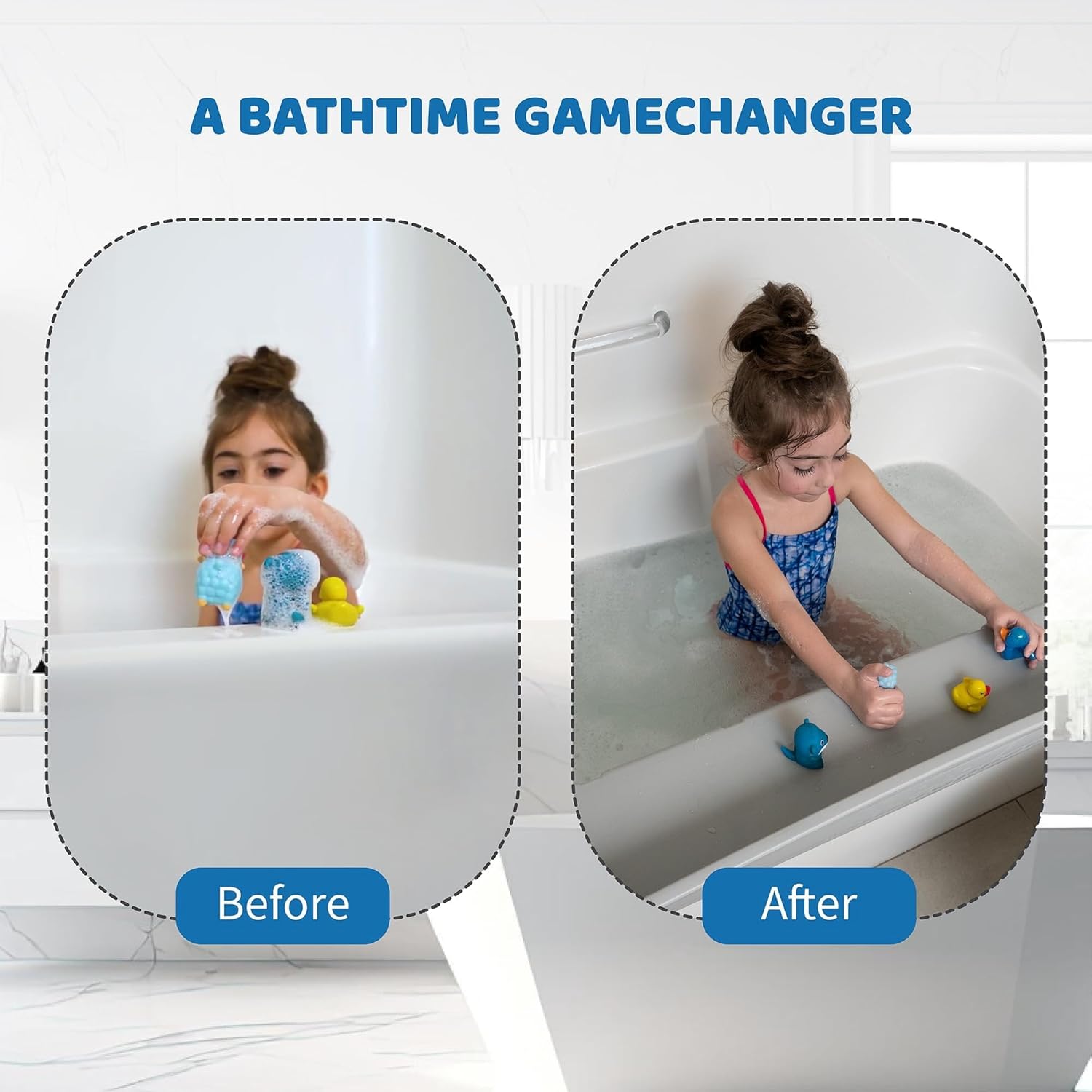 Tub Topper Bathtub Splash Guard Play Shelf Gray