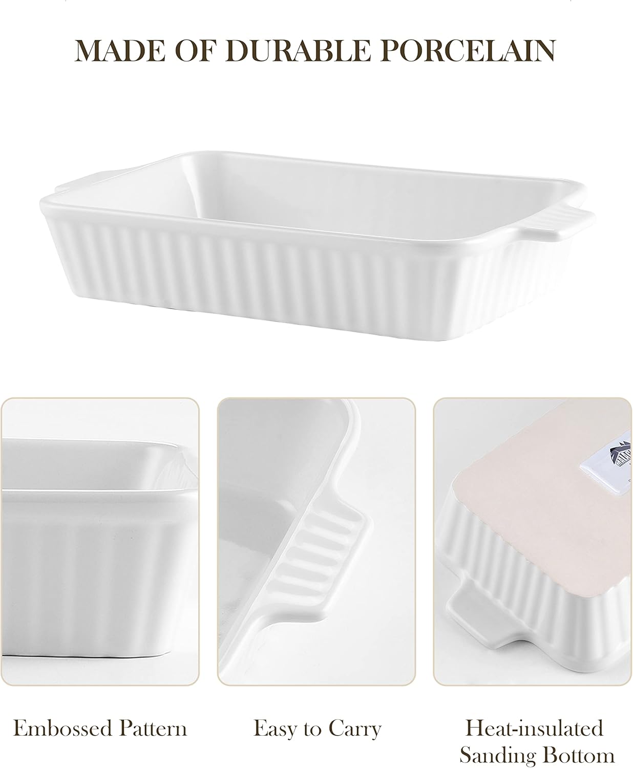 MALACASA Ceramic Bakeware Set of 4 Rectangular Lasagna Pans
