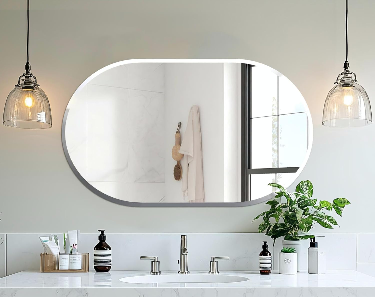 Artloge Frameless Oblong Wall Mirror 40x20 Inch