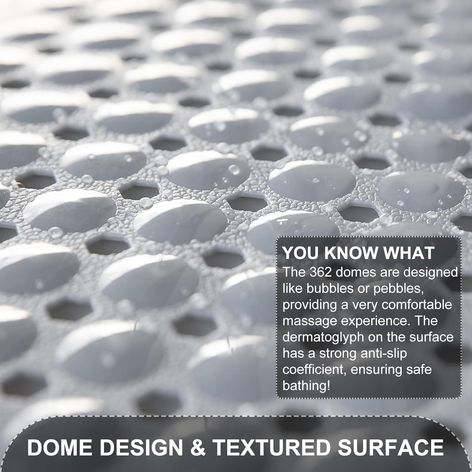 Non Slip Extra Large Bath Mat with Suction Cups Gray