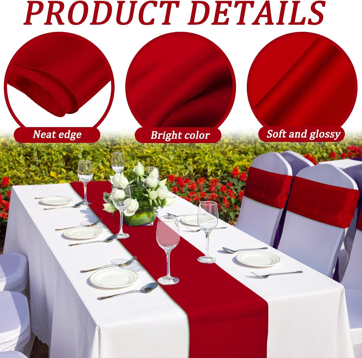 Bencailor 24 Pcs Red Satin Table Runner Set