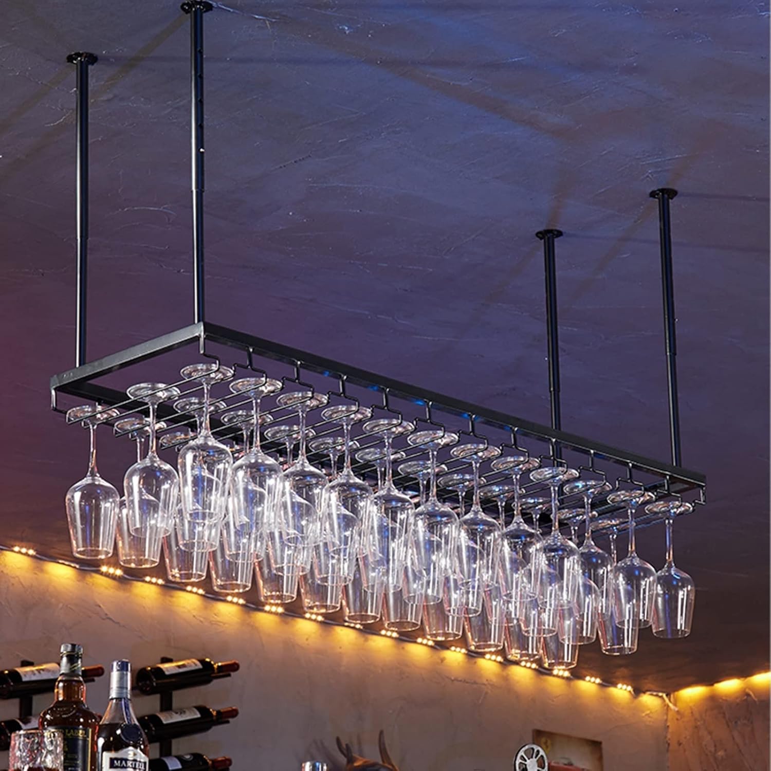 Suuim Iron Hanging Wine Glass Rack Black 60cm