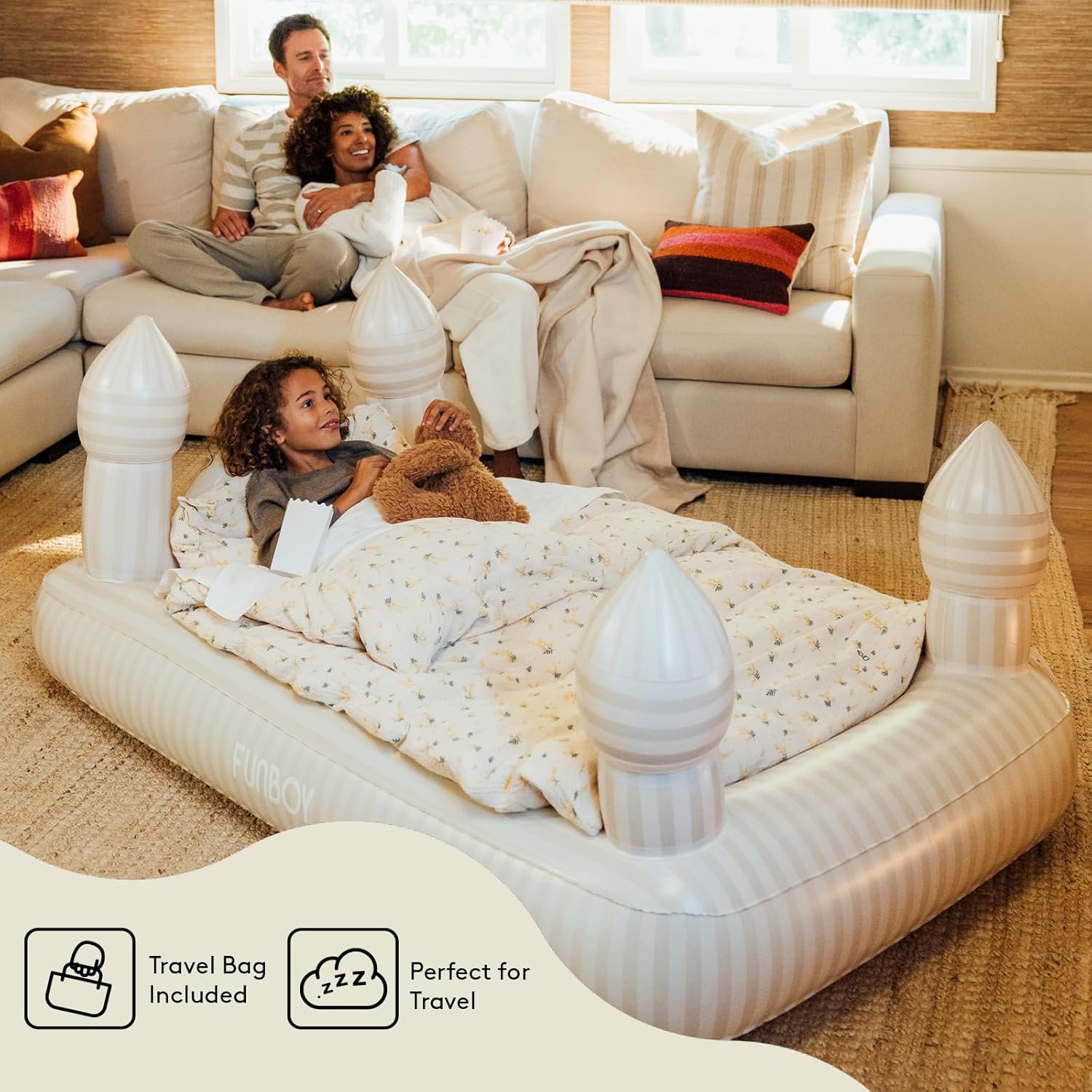 FUNBOY Kids Striped Castle Air Mattress with Travel Bag