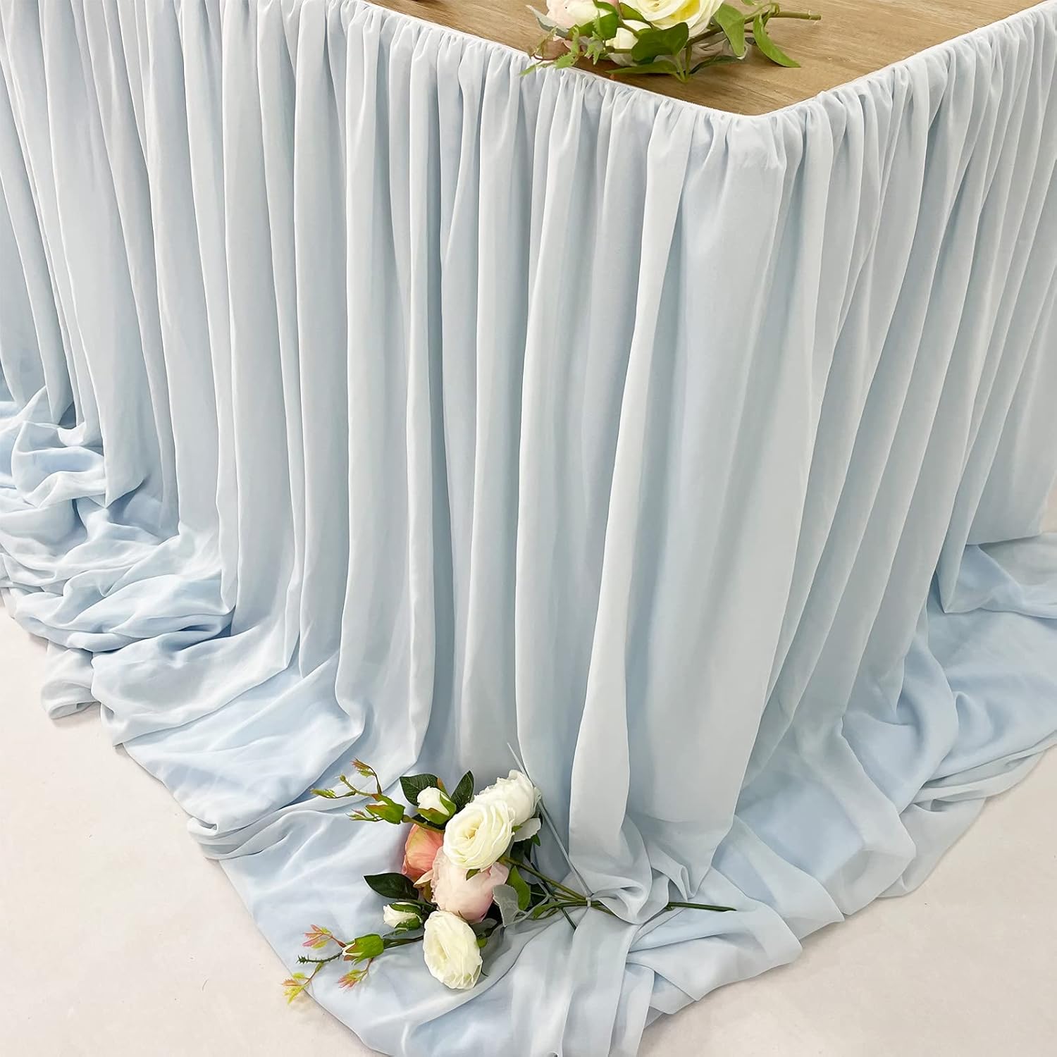 Blue Pooling Chiffon Table Skirt 14FT Extra Length