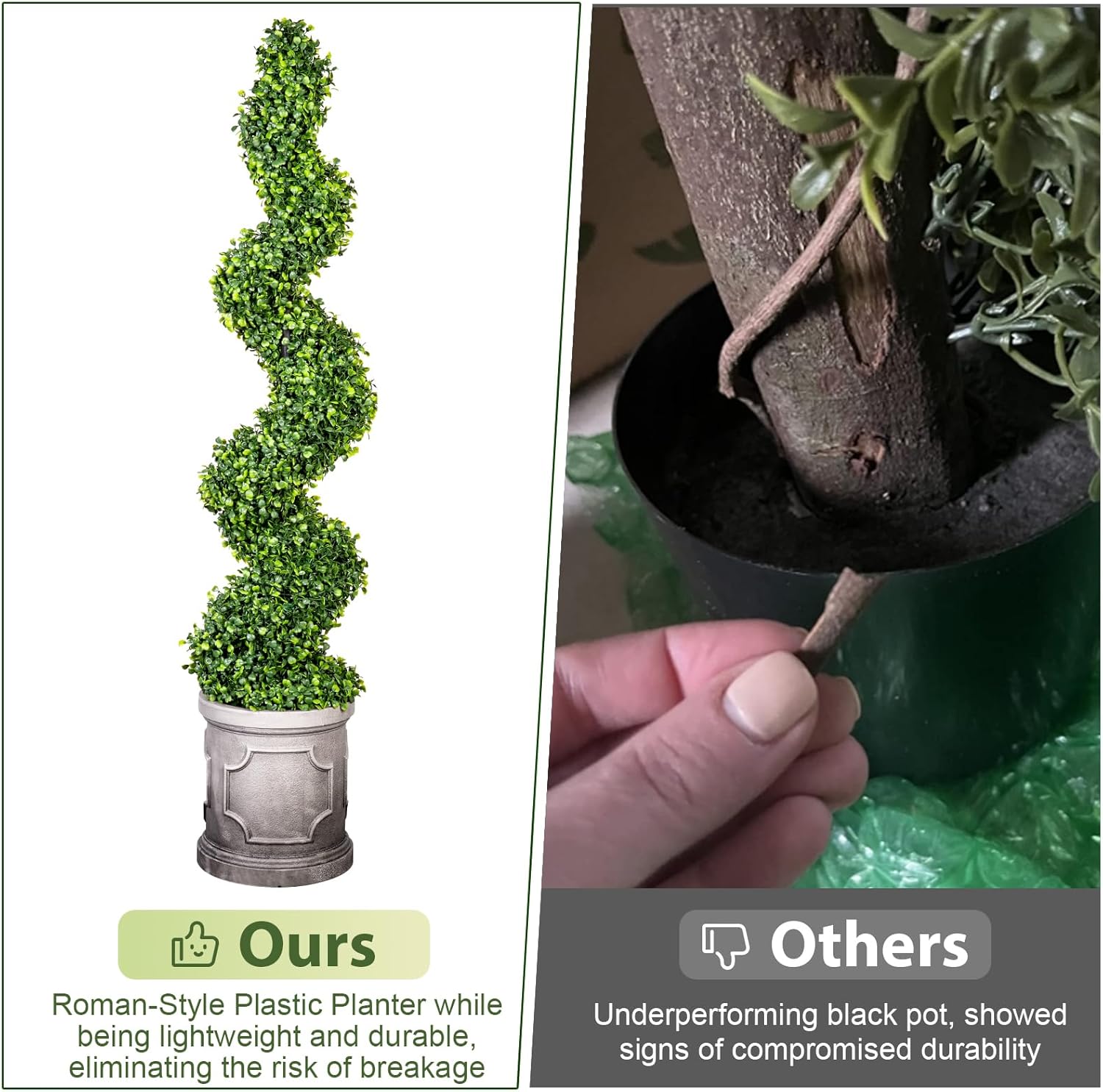 VIVATREES 3FT Spiral Boxwood Topiary Trees with Planter 2 Pack