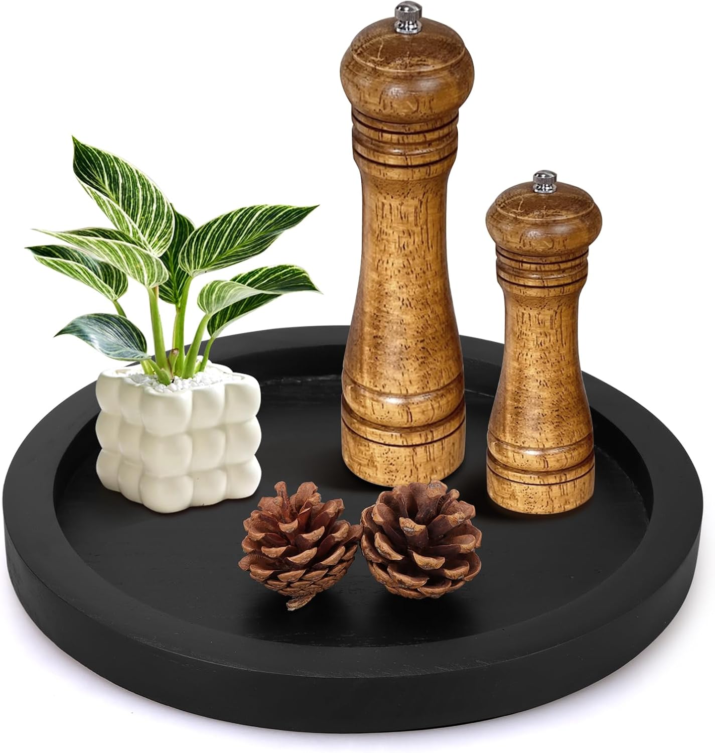 Ayiaren Round Wooden Serving Tray Coffee Table Ottoman Decor