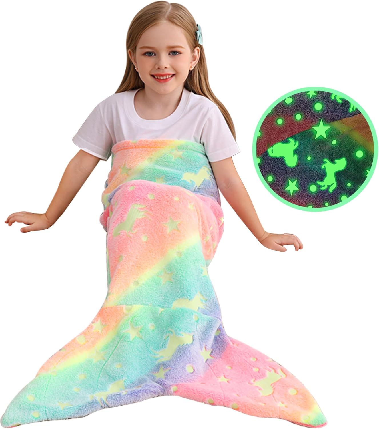Viviland Kids Mermaid Tail Blanket - Glow in the Dark Super Soft Flannel 17x39