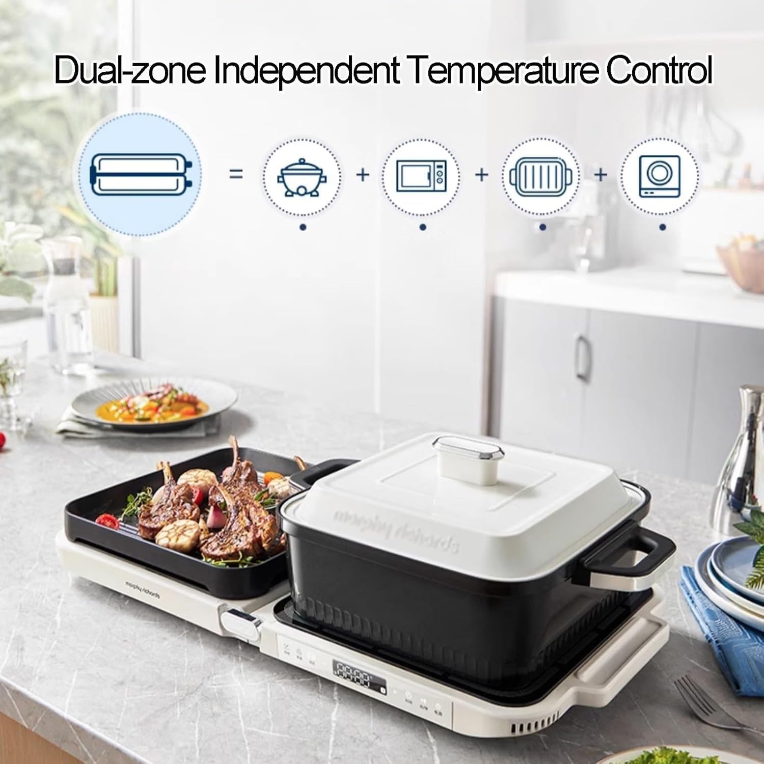 Electric Indoor Grill Hot Pot with 2100W Power and 4 Heat Levels