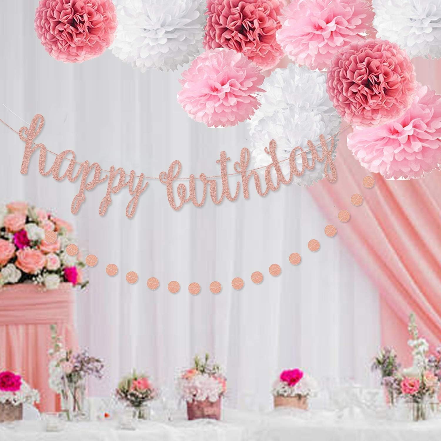 OuMuaMua Rose Gold Birthday Decorations Set