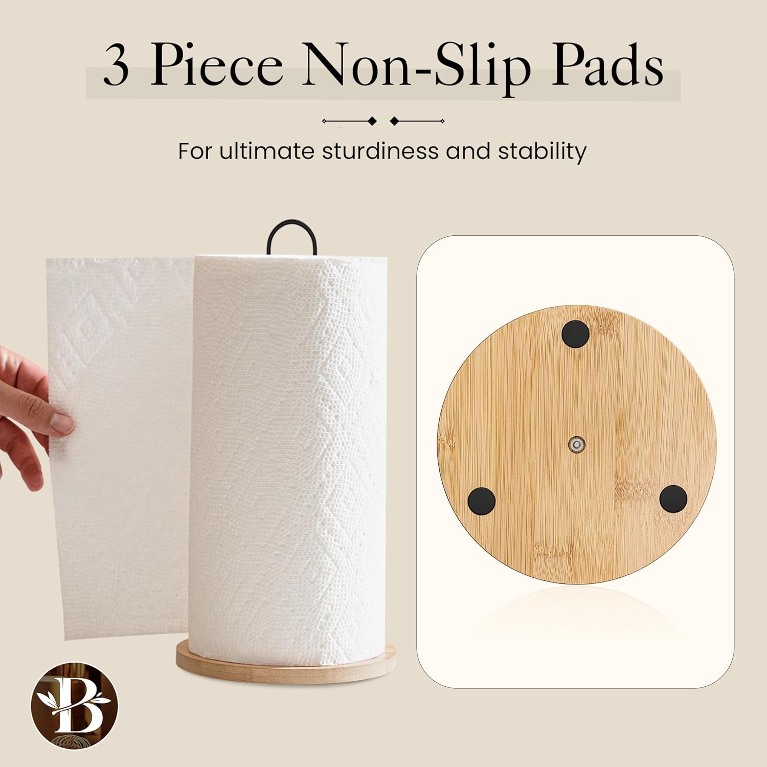 Bambsi Paper Towel Holder - Black Wooden Stand