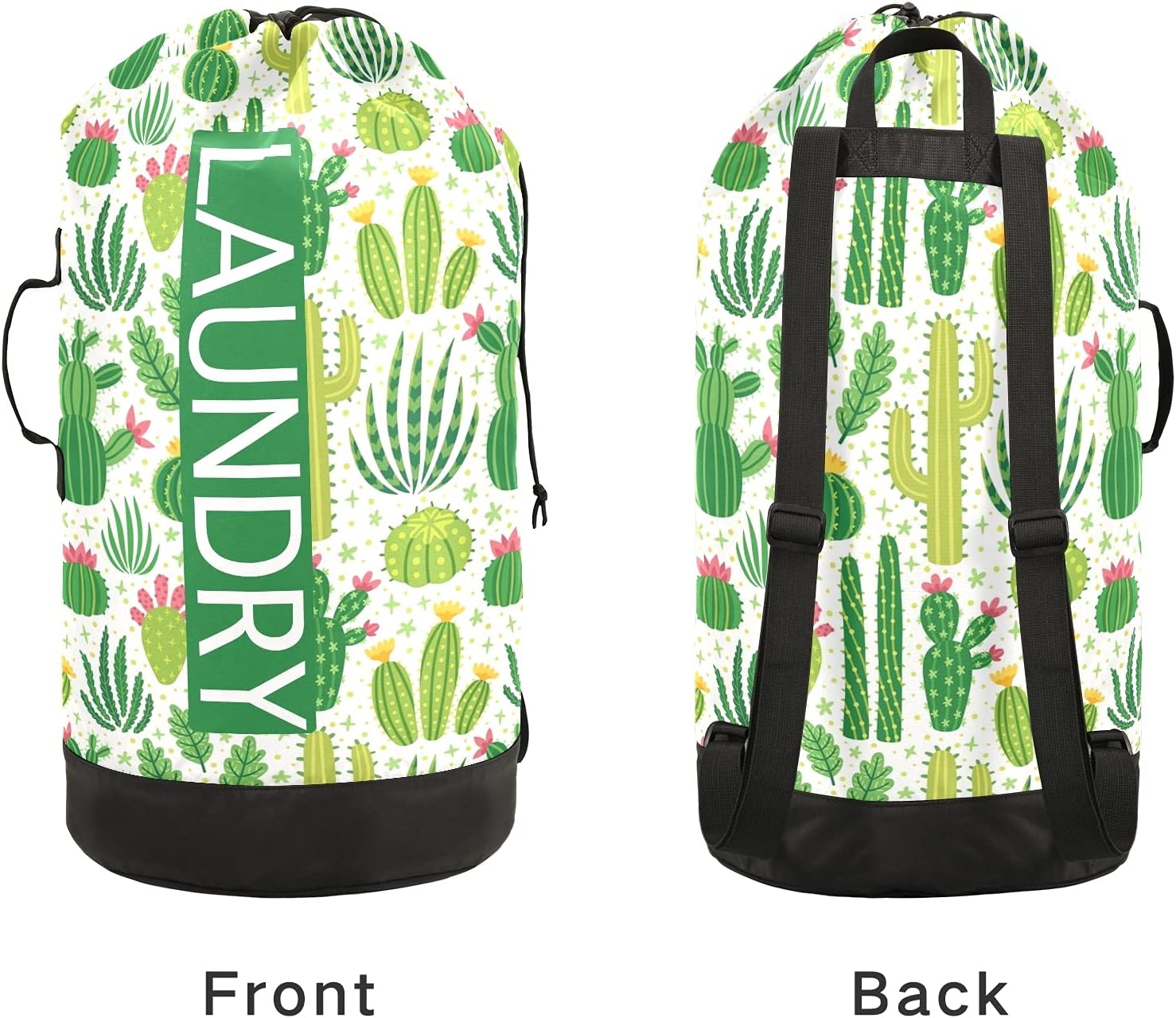 Cactus Laundry Bag Backpack with Dirty Clothes Organizer Extra Large Heavy Duty