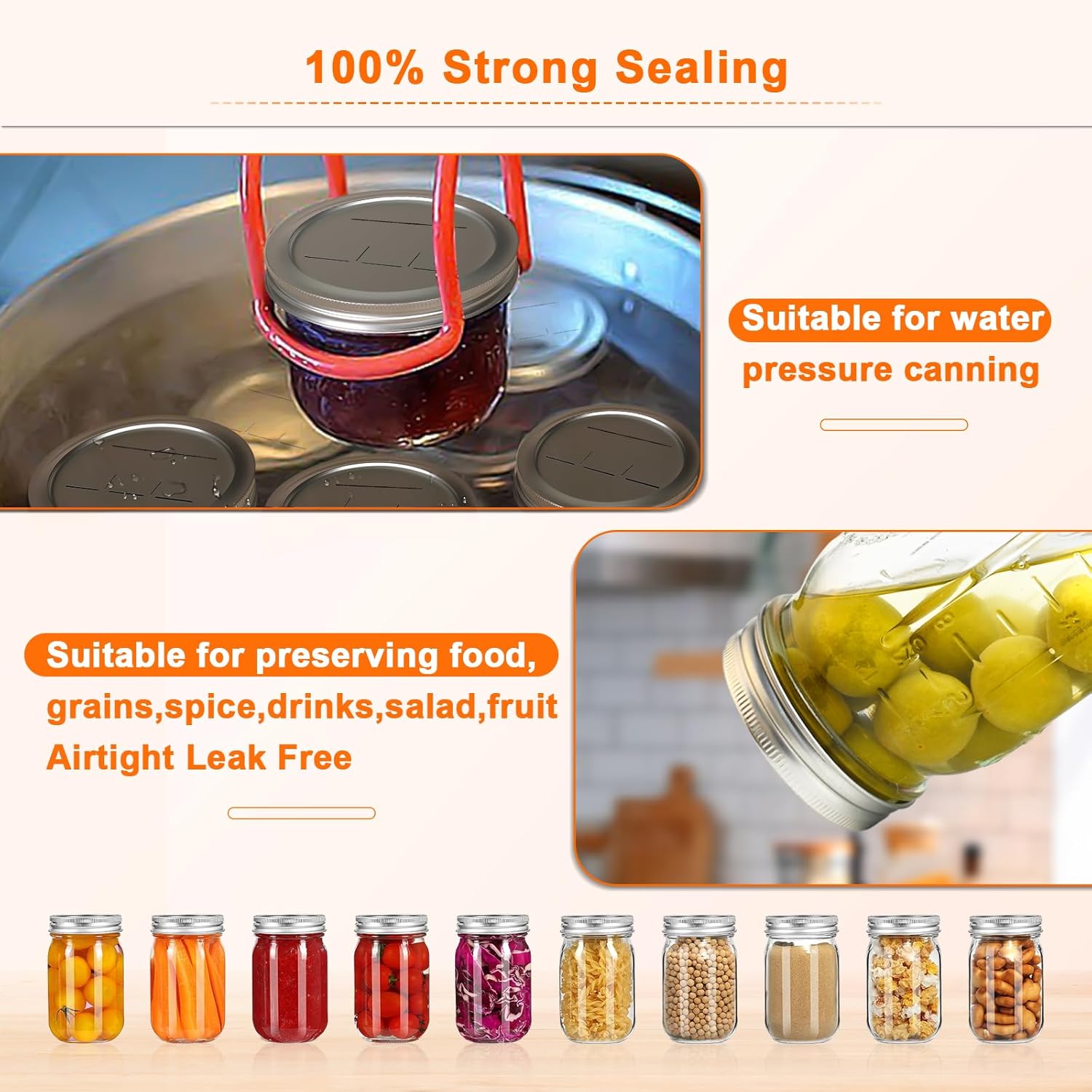 52 PCS Reusable Mason Jar Lids and Rings with Whiteboard Marker