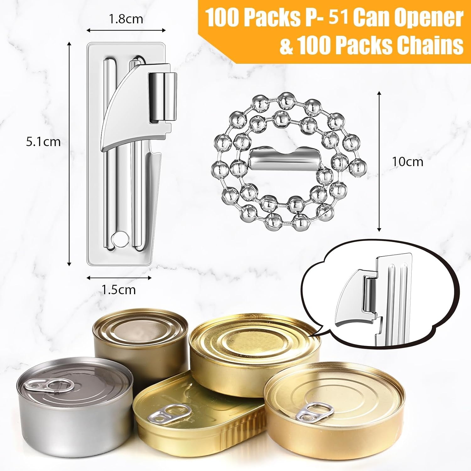 Tarpop 100 Piece Military Can Opener Set Silver