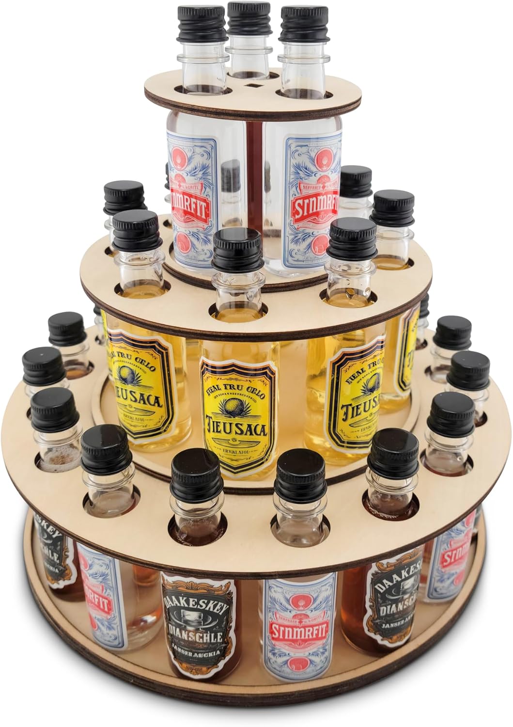 Shot Cake Party Centerpiece Display Three Tier Natural Wood