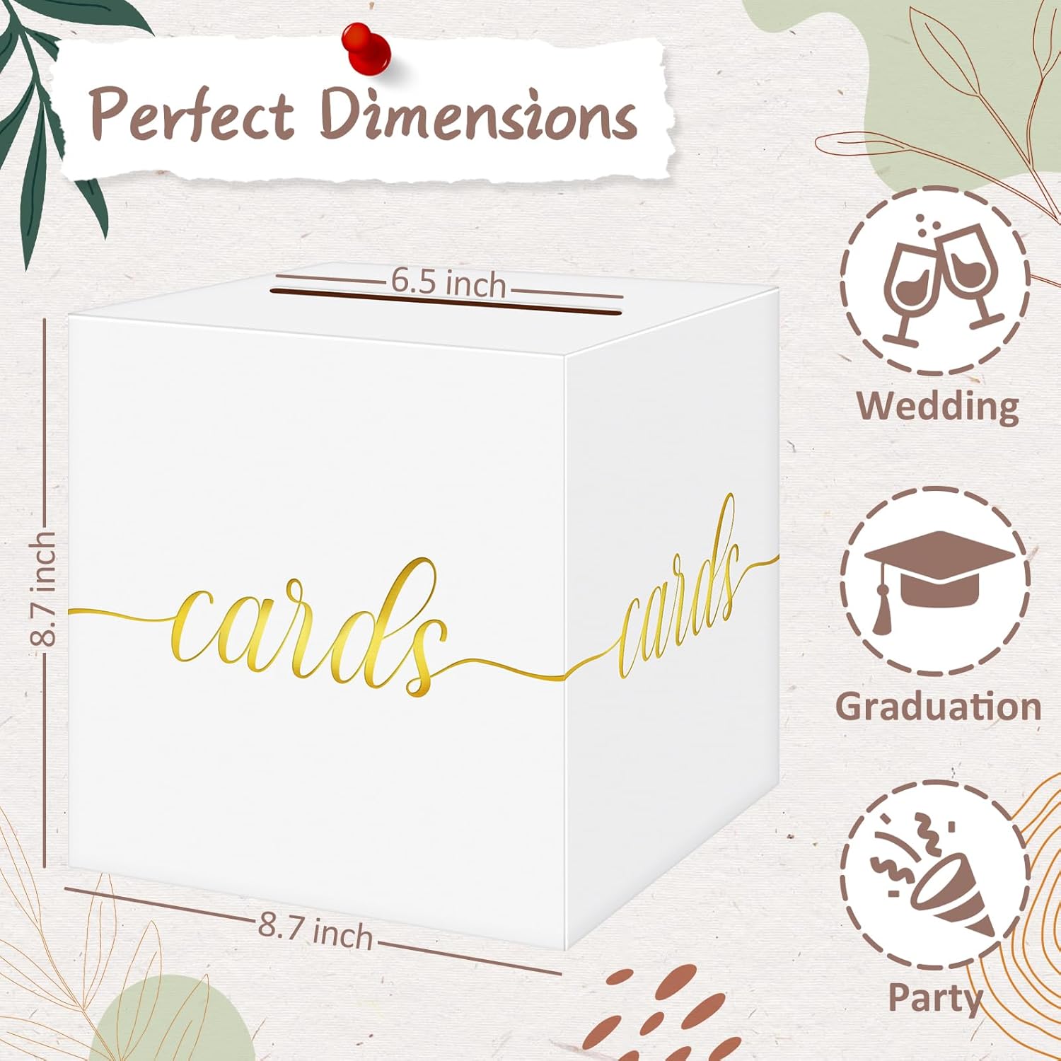 QIKSION Gold Foil White Card Box for Wedding Party