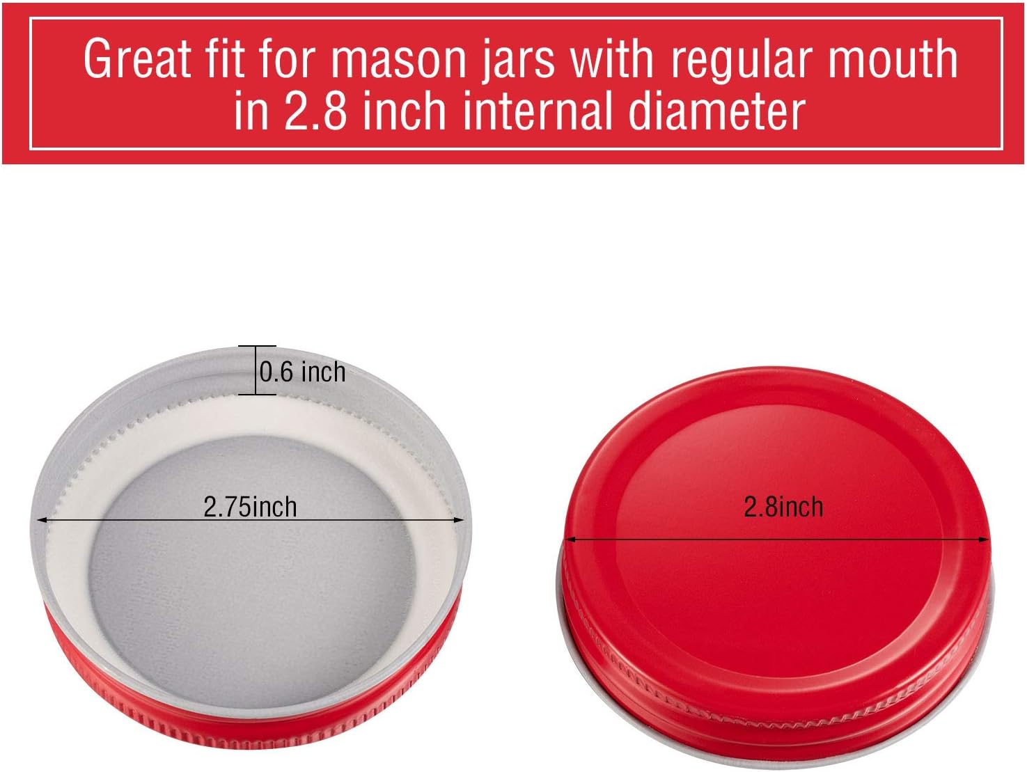Chuangdi 30 Pack Mason Jar Lids Leak Proof Secure Storage Caps Red