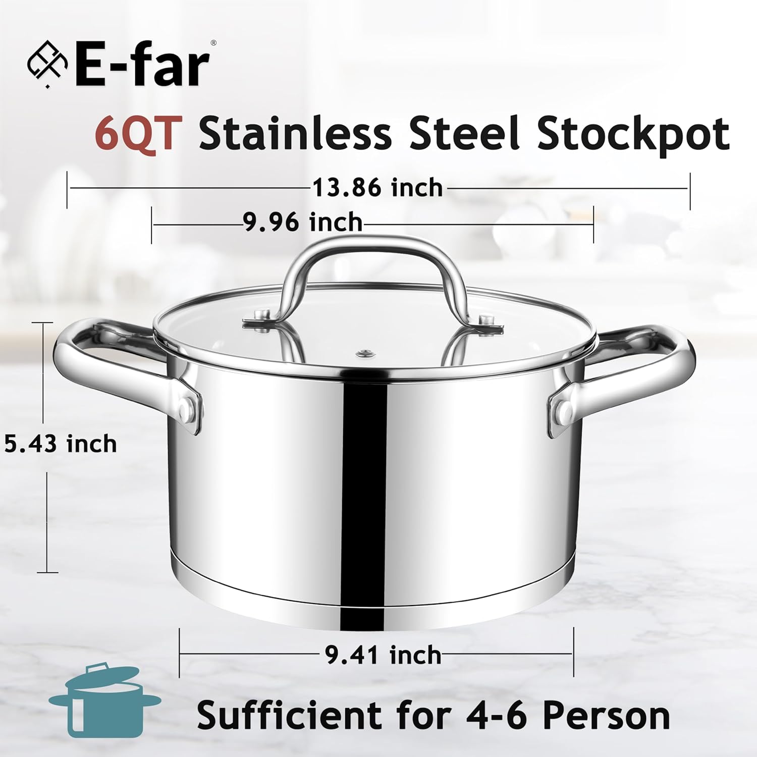 E-far 6 Quart Stock Pot with Lid Stainless Steel