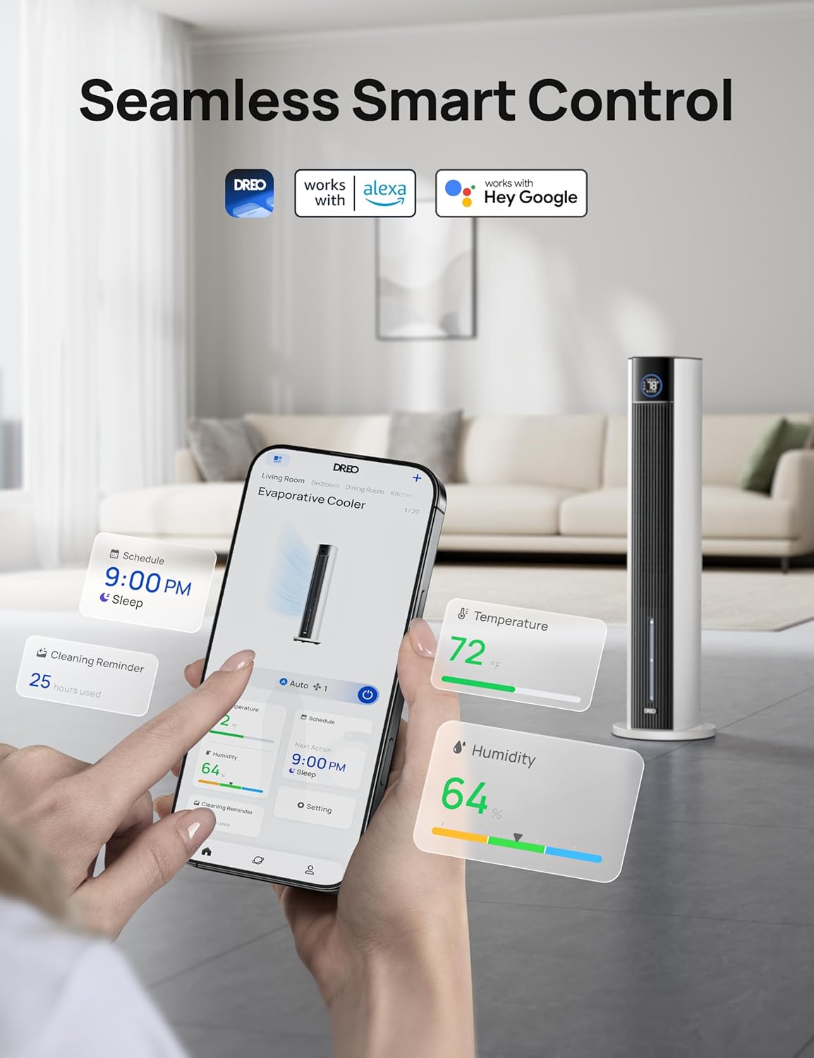 Dreo Evaporative Air Cooler with 4 Speeds and 4 Modes