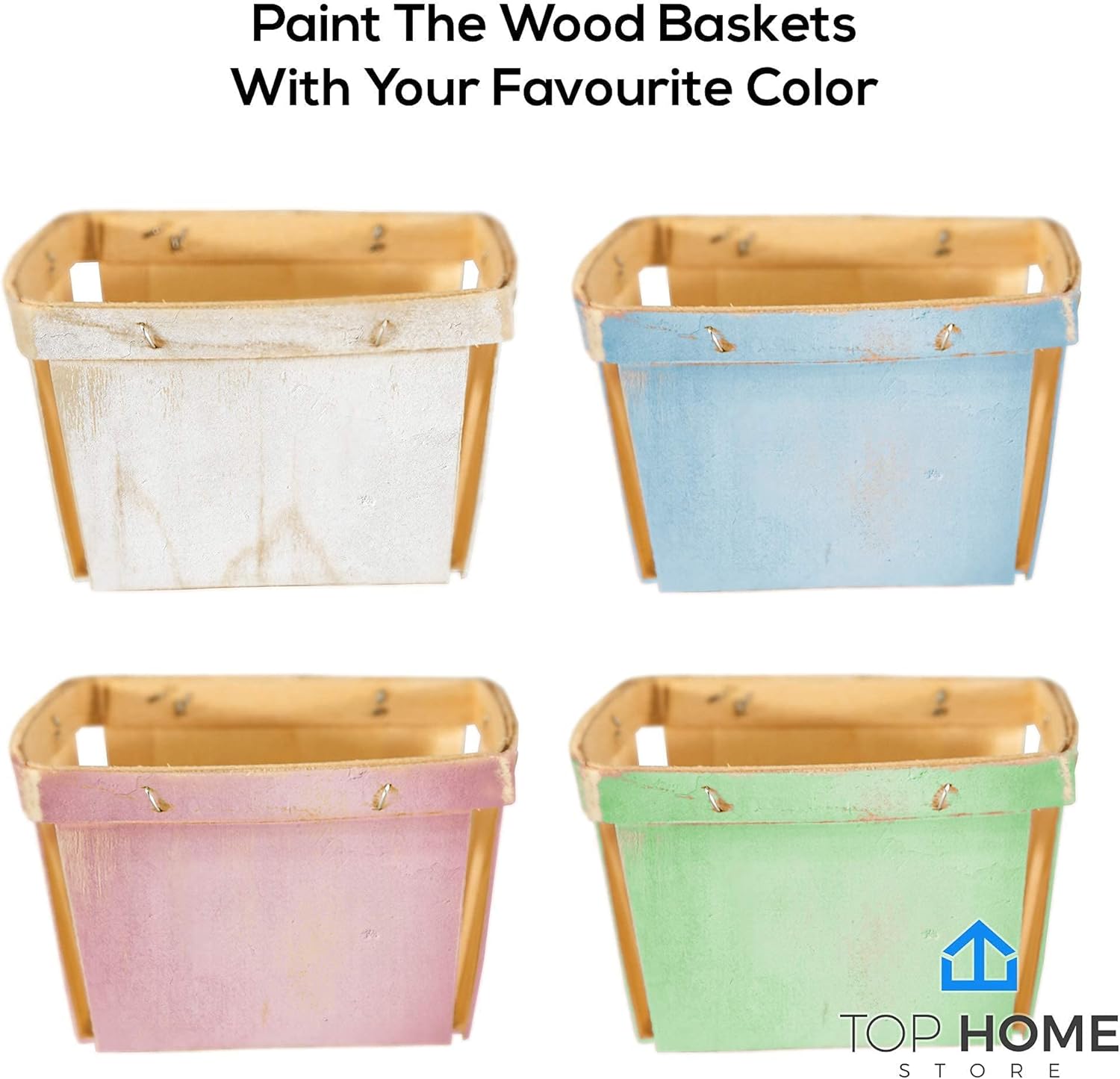One Pint Wooden Berry Baskets 10 Pack - 4 Inch Square Vented Wood Boxes