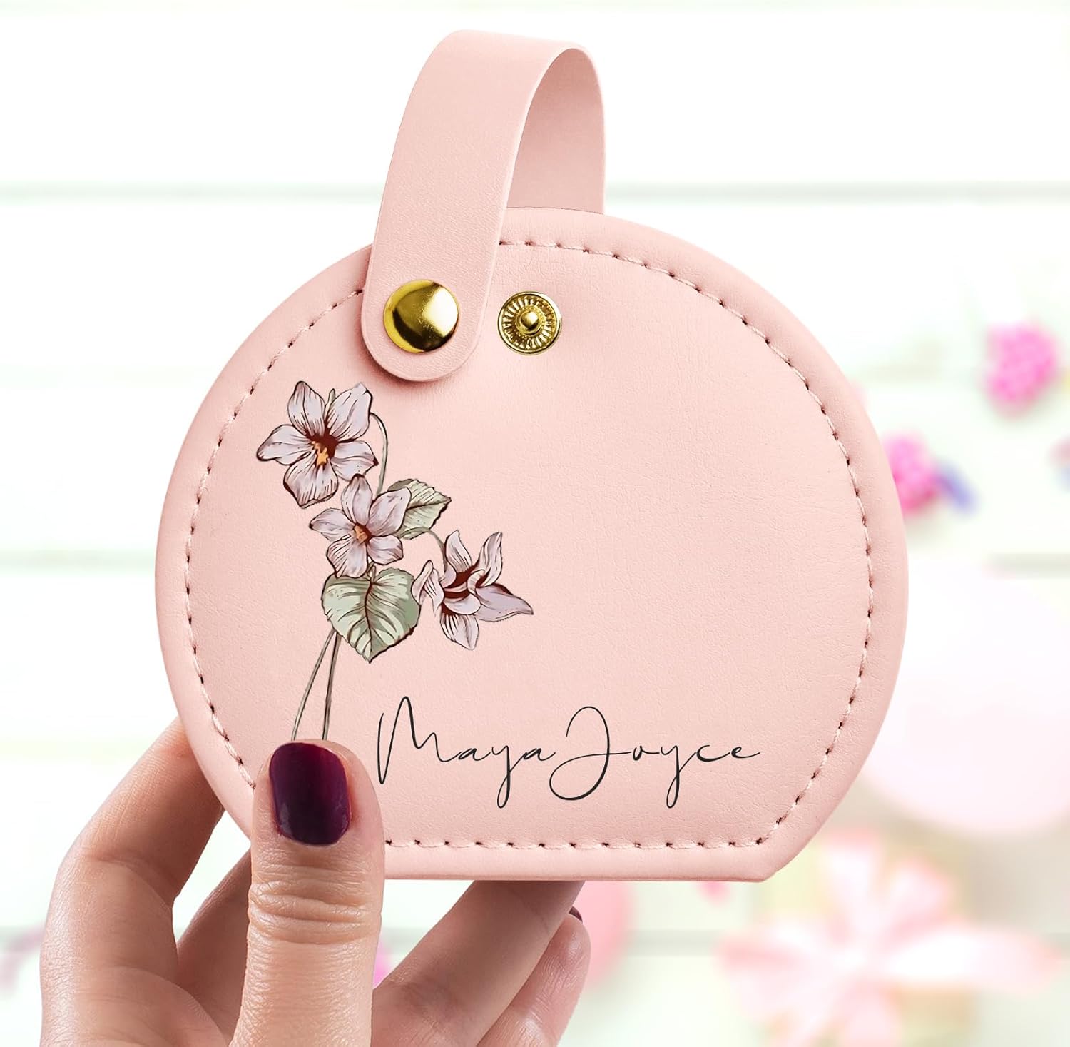 Personalized Leather Jewelry Box with Name and Birth Flower
