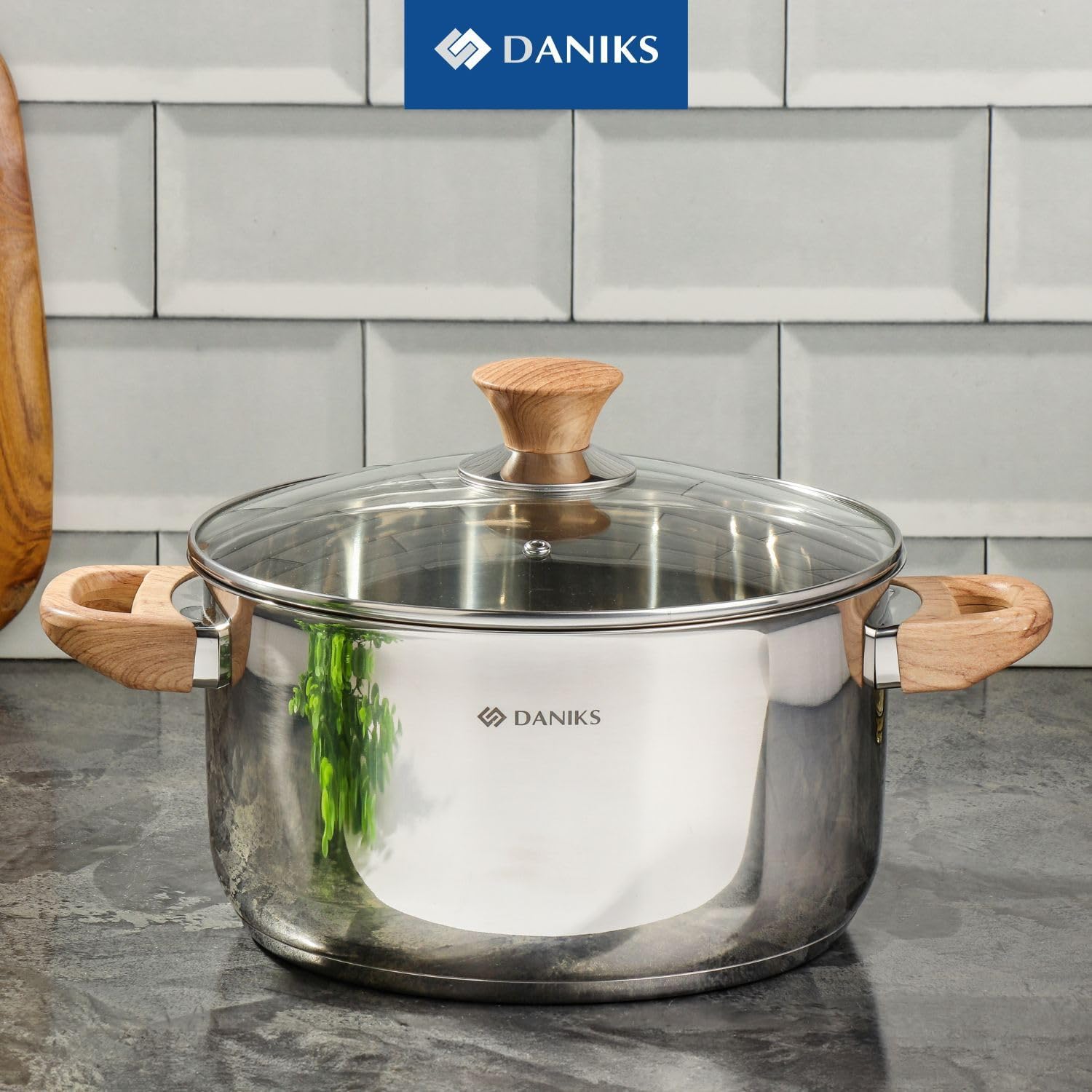 Daniks Oslo Stainless Steel Stockpot with Glass Lid 6 Quart Silver