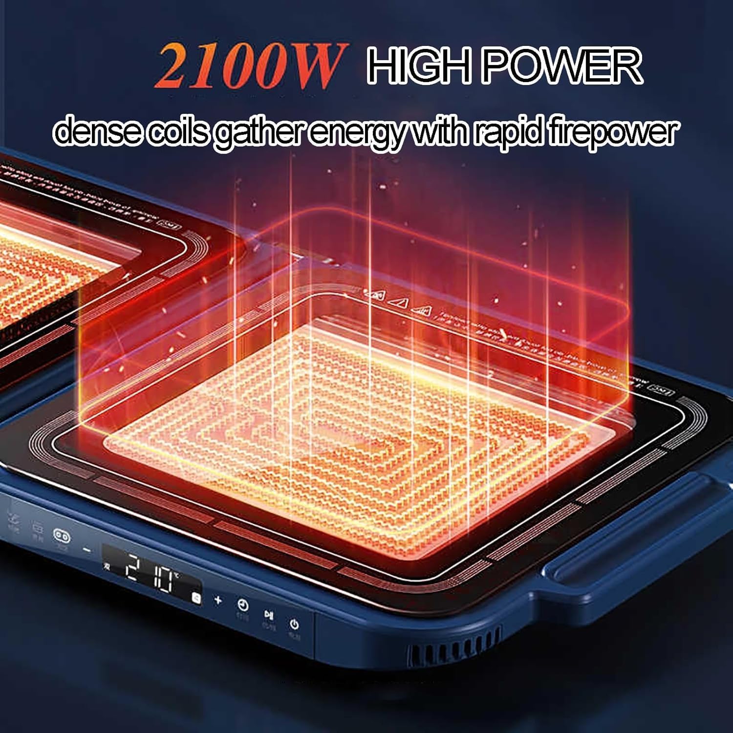 Electric Indoor Grill Hot Pot with 2100W Power and 4 Heat Levels