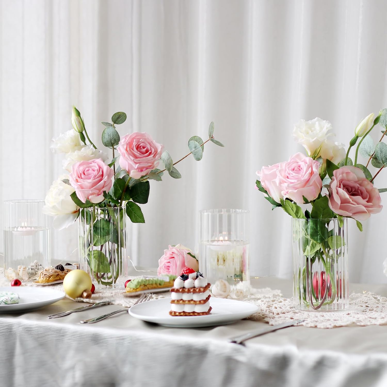 12Pcs Glass Cylinder Vases for Centerpieces