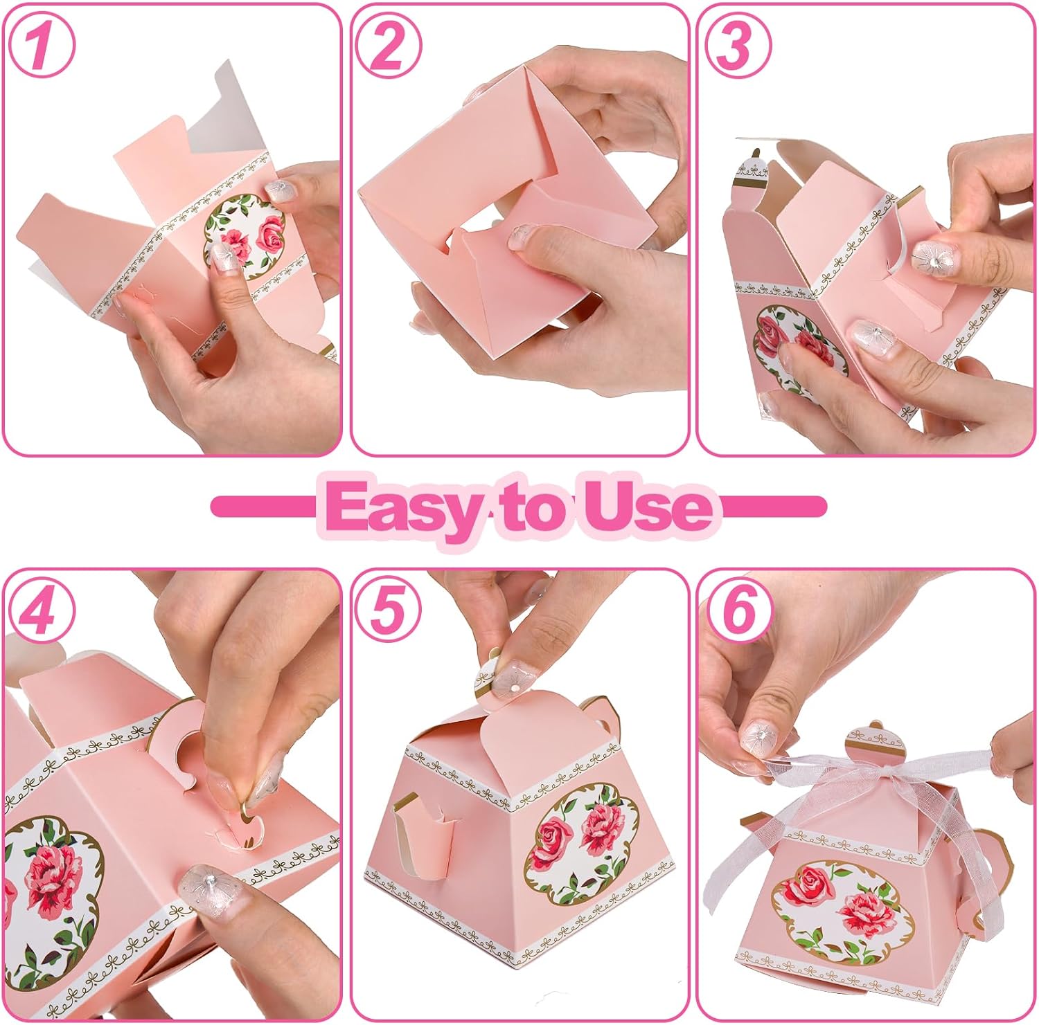 Eorbow 50 Pack Teapot Candy Boxes with Ribbons