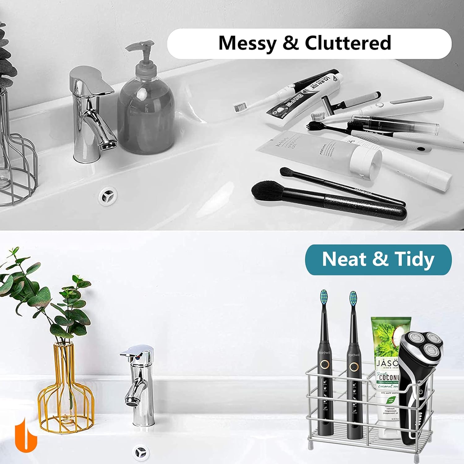 Urbanstrive 304 Stainless Steel Toothbrush Holder with ToothPaste Slot Black