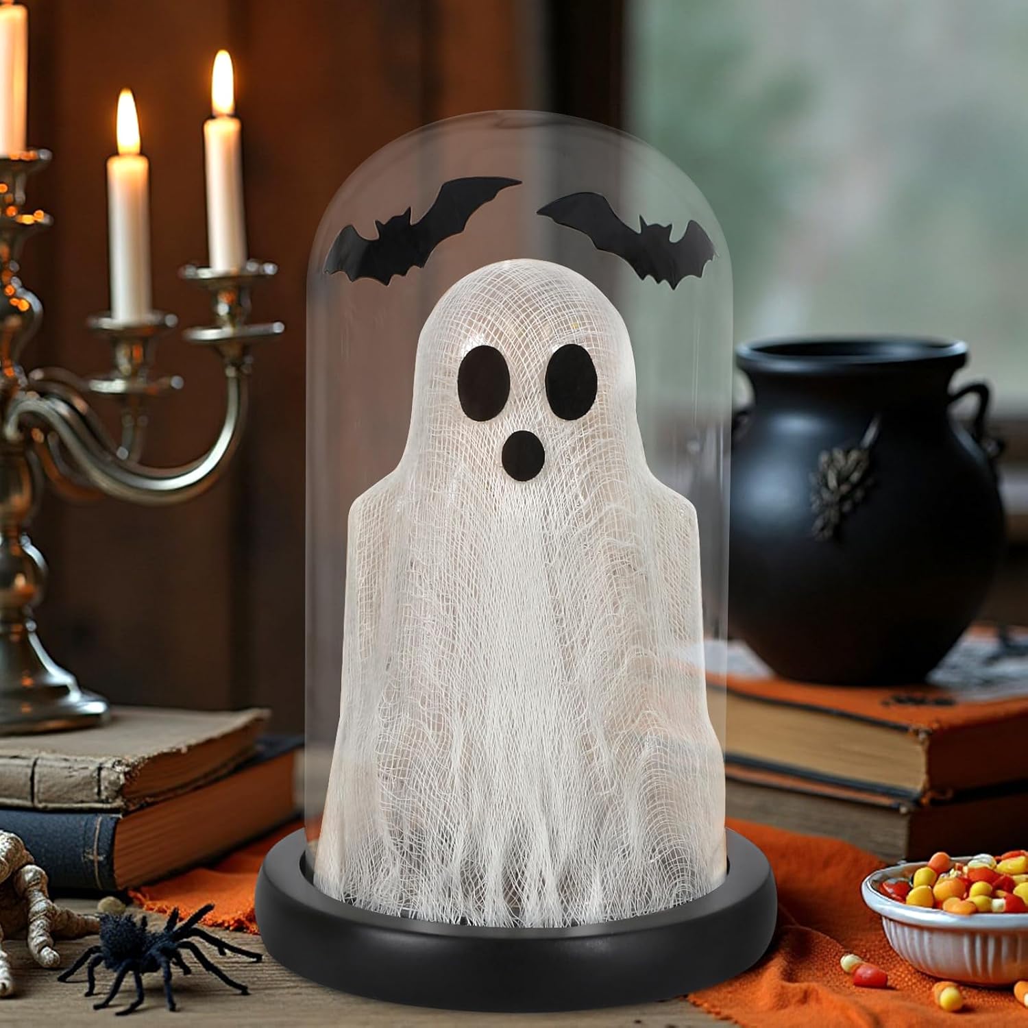 DAZONGE Halloween Decorations Lighted Glass Dome Ghost Cloche