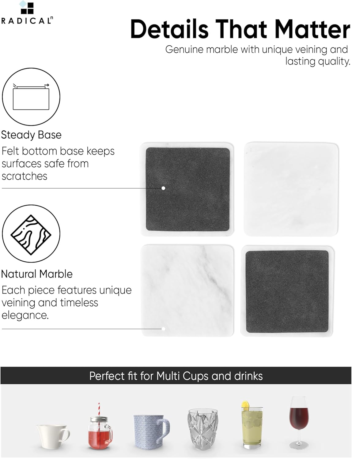 Radicaln Marble Coasters Set of 6 with Holder